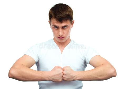 Closeup Portrait Of Young Man With Fists Together Stock Photo Image