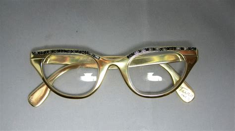 Vintage 50s Tura Eyeglass Frames Gold With Rhinestones