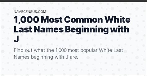 1000 Most Common White Last Names Beginning With J