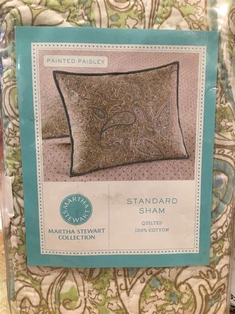 Martha Stewart Standard Pillow Sham Painted Paisley Quilted Greenwhite