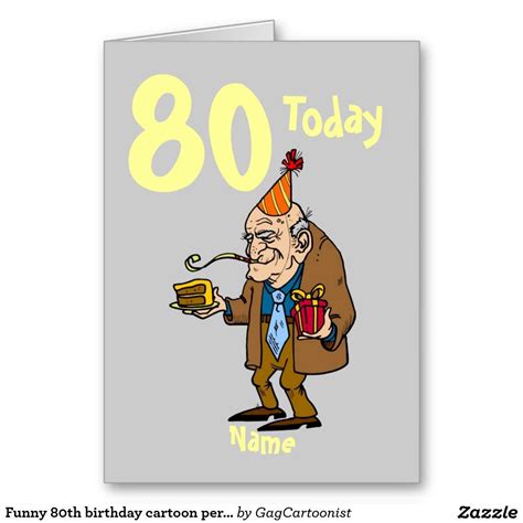 Funny 80th Birthday Cartoon Personalized Greeting Card Birthday