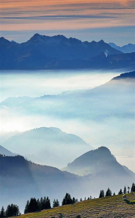 Download Wallpaper 950x1534 Mist Landscape Fog Mountains Horizon