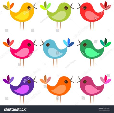 Cute Colorful Cartoon Birds Sing On White Background