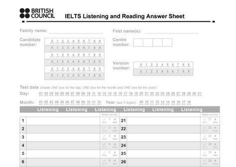 Completing Ielts Listening Test Answer Sheet