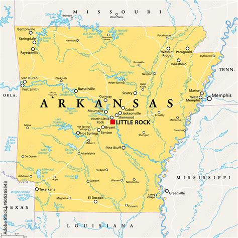 Arkansas Ar Political Map With Capital Little Rock And Largest