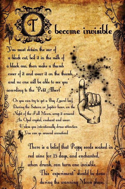 To Become Invisible Spell Printable Spell Pages Witches Of The Craft