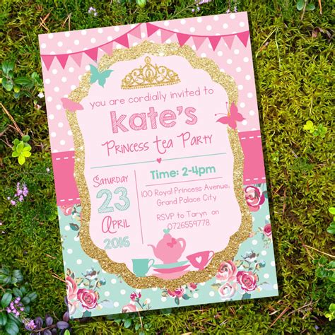 Princess Tea Party Invitation Pink And Gold Glitter Shabby Chic