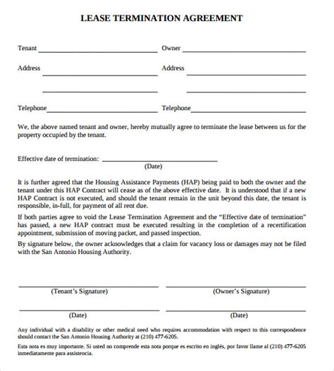 Free Printable Lease Termination Agreement Printable Templates