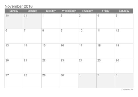 November 2016 Printable Calendar