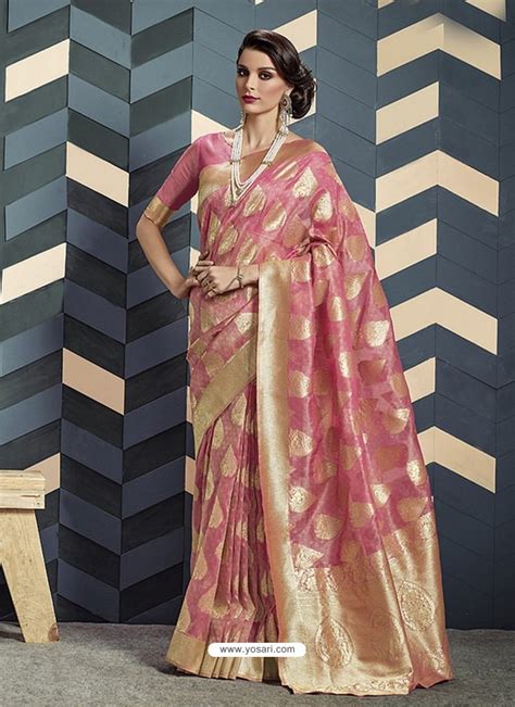 Buy Pink Organza Silk Designer Jacquard Saree Designer Sarees
