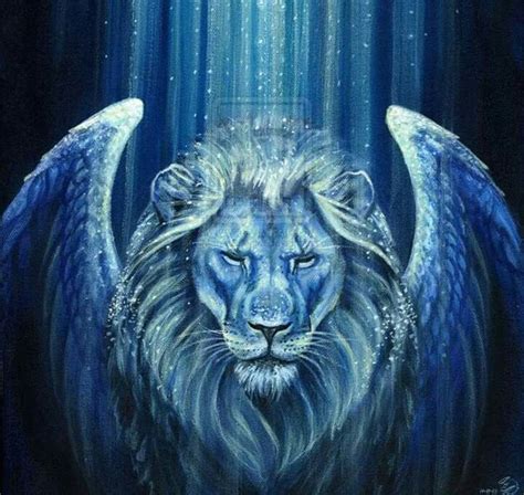 Blue Winged Lion Art Mythical Creatures Painting