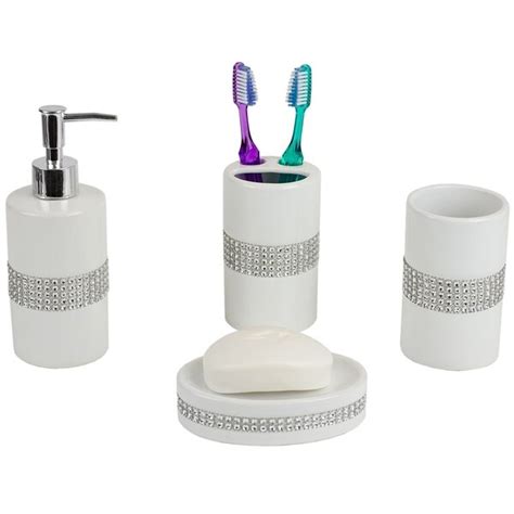 4 Piece Ceramic Luxury Bath Accessory Set With Stunning Sequin Accents