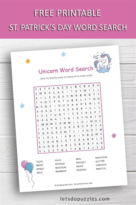 Printable Unicorn Word Search