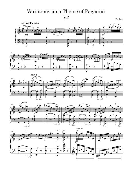 Variations On A Theme Of Paganini Sheet Music For Piano Solo