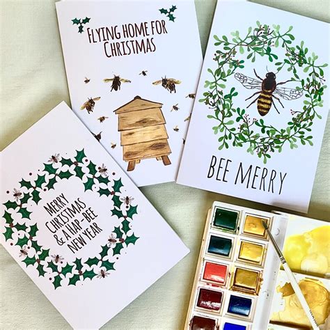 pack of 6 honey bee themed christmas cards etsy