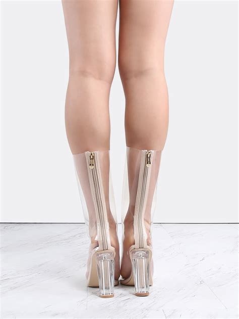 Pointy Toe Perspex Transparent Boots Clear Shein Sheinside