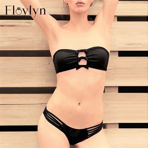 Floylyn 2018 Brazilian Swimming Suits Women Cut Out Bikini Set Black