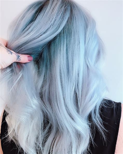 White Silver Baby Blue Colour Melt Root Shadow Blonde And Blue Hair
