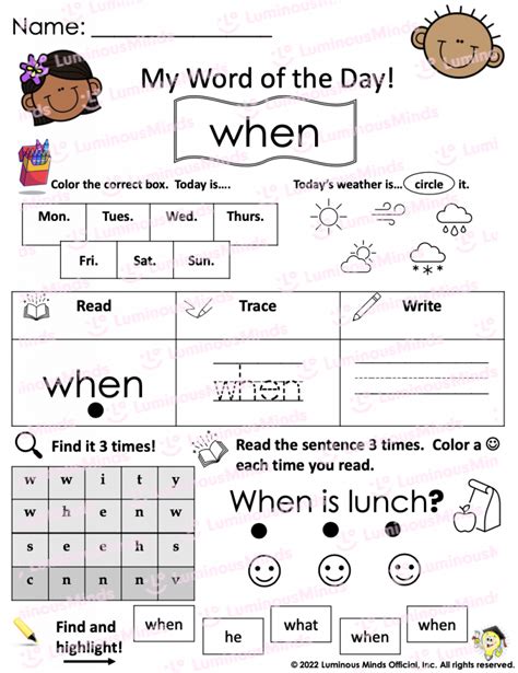 Reading Comprehension Worksheets My Sight Word Of The Day When