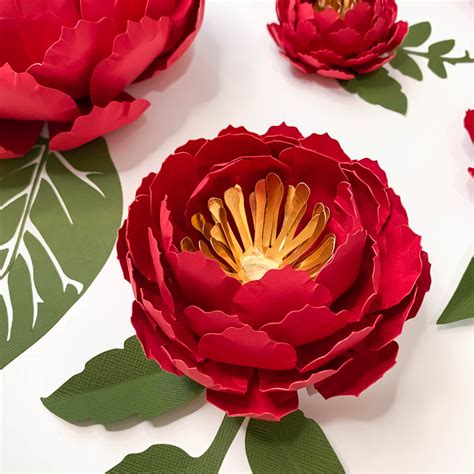 6 Sizes Bella Mini Peony Paper Flower Templates In Printable Pdf Trace
