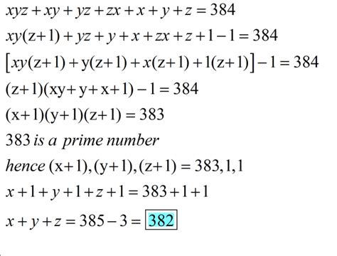 if xyz xy xz yz x y z 384 where x y z are positive integers maths polynomials