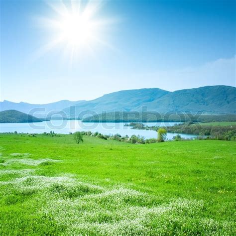 Spring Mountain Landscape With A Lake Stock Photo Colourbox