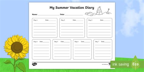 My Summer Vacation Diary Writing Resources