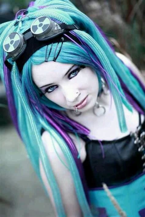 Goth In Blue Goth Gothic Hairstyles Pretty Rave Girl Pinterest Cybergoth Awesome And