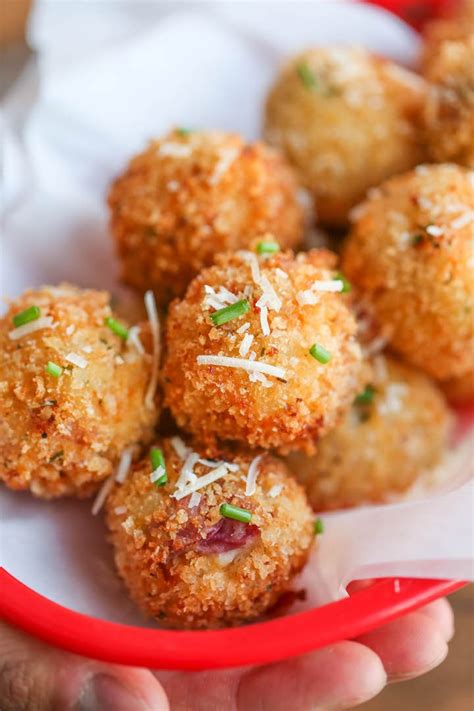 This loaded fried mashed potatoes recipe from delish.com is the best. Loaded Mashed Potato Balls - Damn Delicious