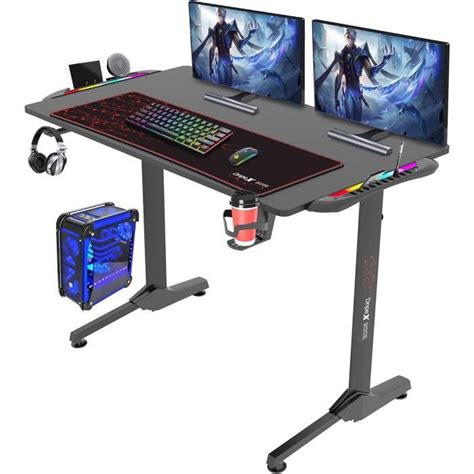 Dripex Bureau Gamer Rgb Cm Bureau Gaming Avec Tapis De Souris Et Porte Gobelet