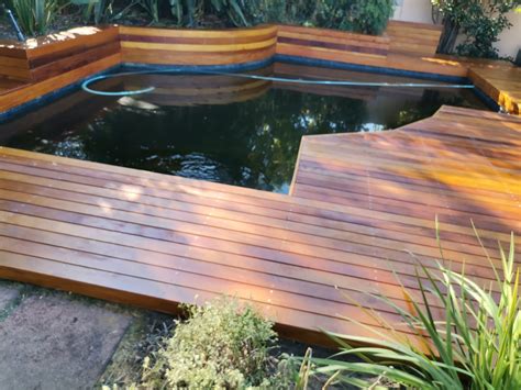 Garapa Wooden Pool Deck Just Completed Before And After Pictures