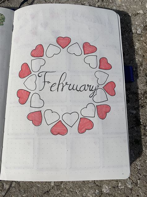 February Bullet Journal Valentines Heart Theme Cover Page Bullet
