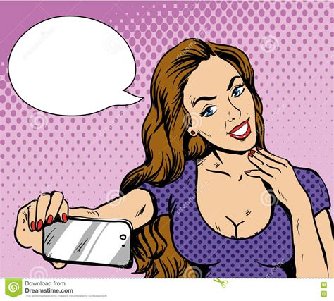Beautiful Woman Taking Selfie With Her Smartphone. Vector Illustration ...