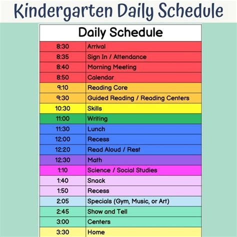 Your schedule for kindergarten