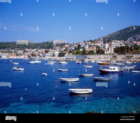 Panoramic View Of The Harbour Of Hvar Town Hvar Island Republic Of