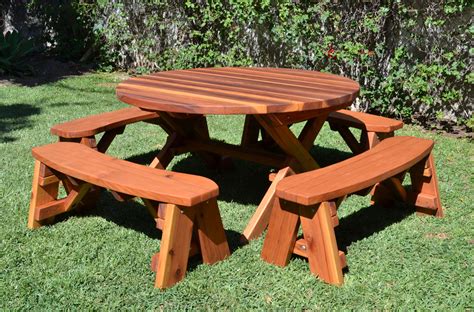 Shop wayfair for all the best cedar patio dining tables. Round Wood Picnic Table with Wheels | Forever Redwood
