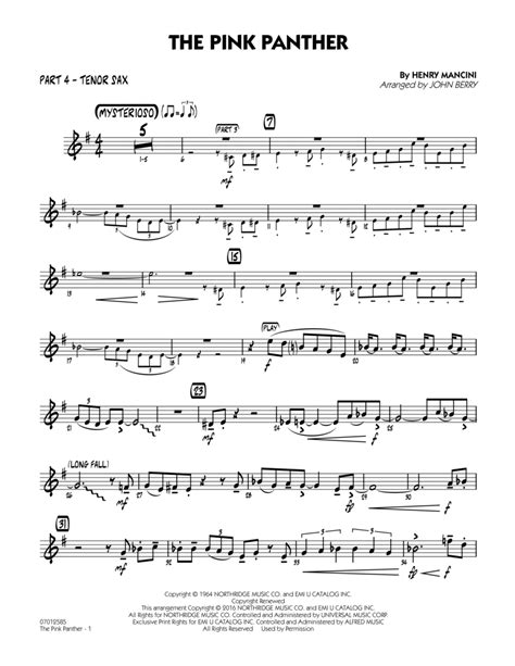 Download The Pink Panther Part 4 Bb Tenor Sax Sheet Music By Henry