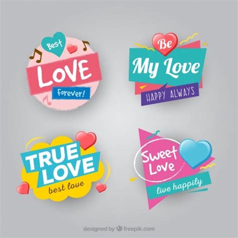 Set Of Four Geometric Love Badges Vector Free Download