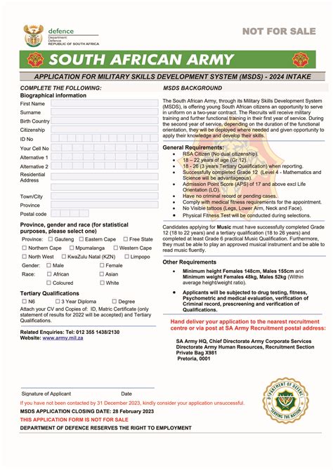 Sa Army Application Form 2023 Printable Forms Free Online