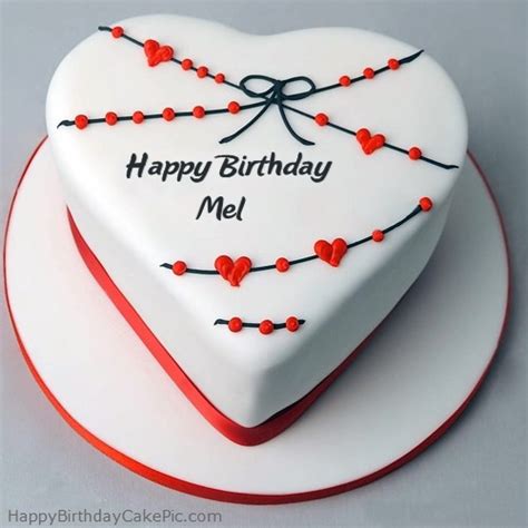 ️ Red White Heart Happy Birthday Cake For Mel