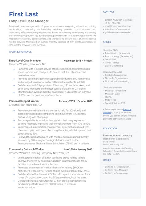 Entry-Level Case Manager Resume Examples for 2024 | Resume Worded