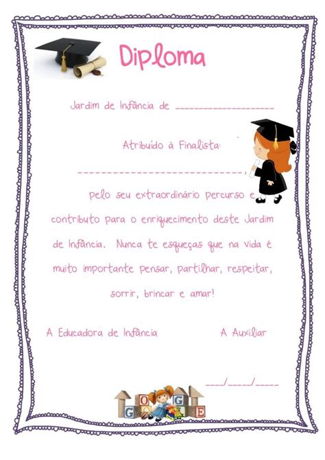 Un aliciente para que los escolares, tras la educación obligatoria, prosigan sus estudios. Certificados e Diplomas Pré-escolar | Pré escola, Escola ...