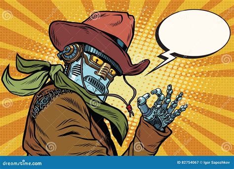 Steampunk Robot Cowboy Okay Gesture Stock Vector Illustration Of