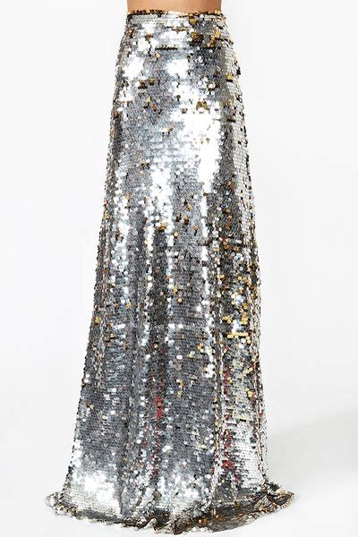 Nasty Gal Gina Sequin Maxi Skirt In Silver Lyst