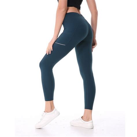 Elastic Bodybuilding Yoga Pants Women Pocket Side Reflection Bar Running Gym Tights High Waist