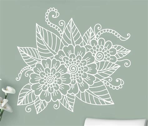 Abstract Flowers Mehndi Wall Vinyl Sticker Henna Indian Ornament Decal
