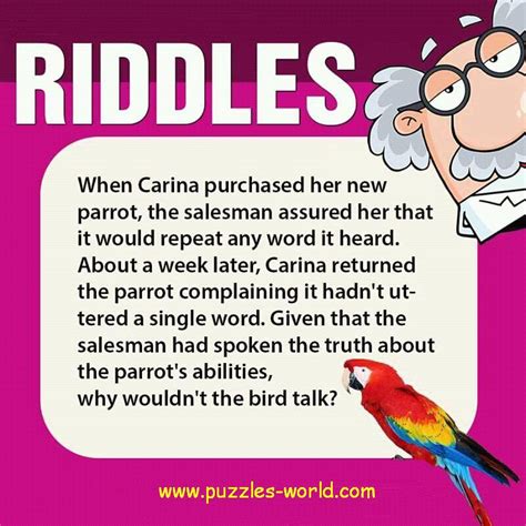 The Speaking Parrot Riddle Whatsapp Puzzles World Quiz Games