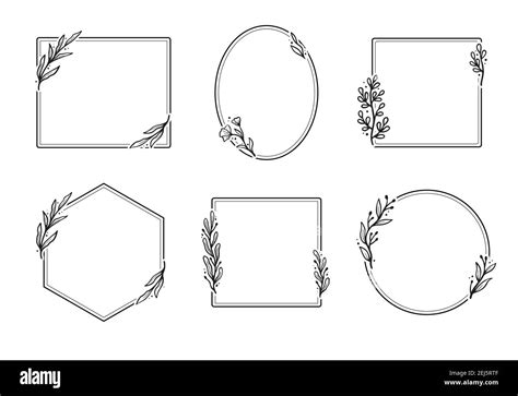Set Of Geometric Floral Frame Border With Leaves Wreaths Flower