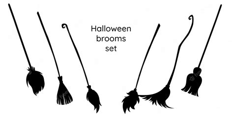 Premium Vector Set Of Different Halloween Witch Brooms Isolated On