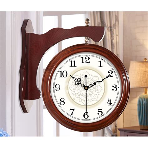 Living Room Wall Clocks Double Sided Brownwhite Wood Large Vintage